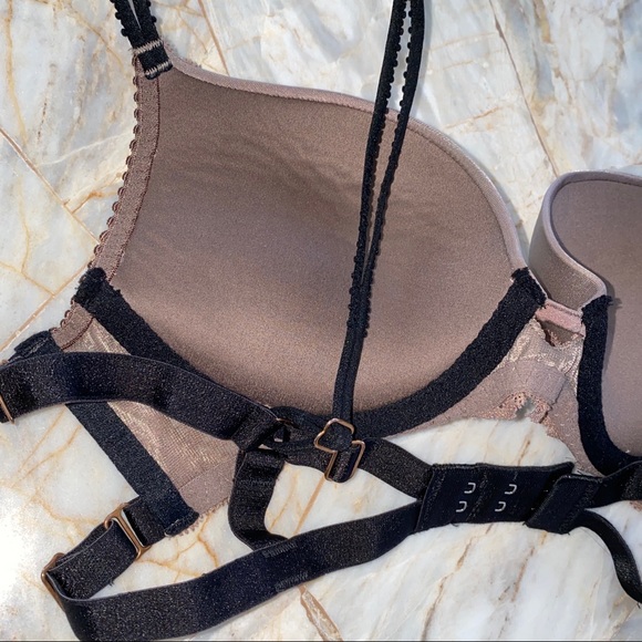 32B Bra Rare Very Sexy Bra strappy chain caged brown lace - Picture 7 of 8